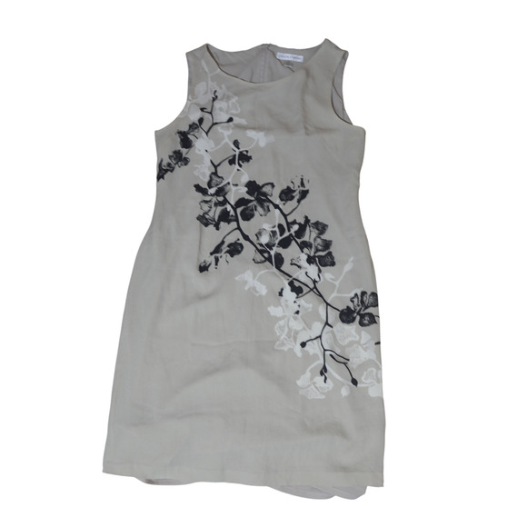 Casual Corner 100% Silk Sheath Dress Sz 14 Beige Black Floral Sleeveless GUC - Picture 4 of 11